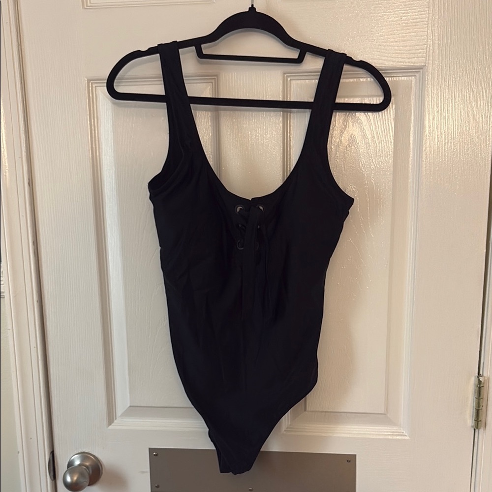 Aerie Black One Piece Swimsuit Classic Scoop Neck